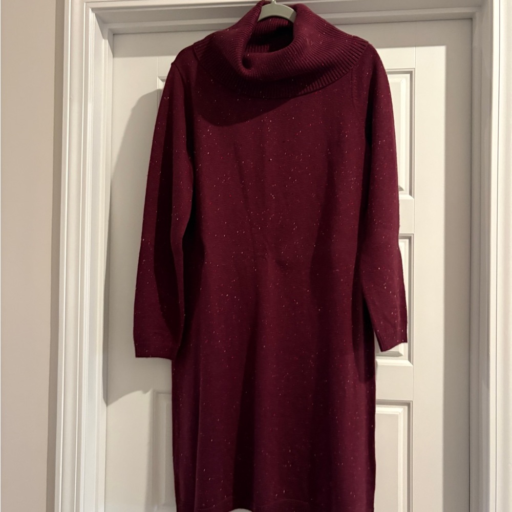 Talbots Deep Burgundy Red Cowl Neck Sweater Dress NWOT